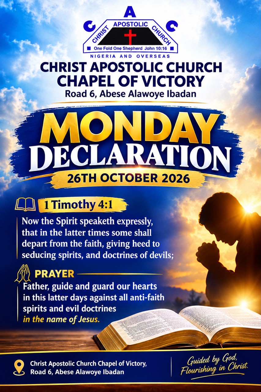 Monday Declaration flyer, 26th October 2026, 1 Timothy 4:1
